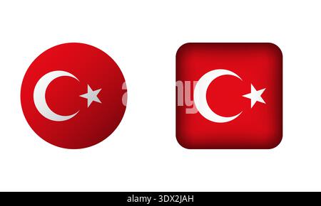 Flat Square And Circle Turkey Flag Icons, vector editable design, can be used for business or presentation design. Stock Vector