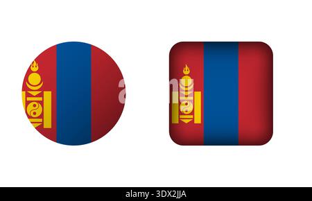 Flat Square And Circle Mongolia Flag Icons, vector editable design, can be used for business or presentation design. Stock Vector