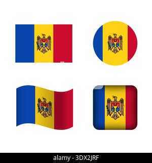 Vector Moldova National Flag Icons Set, vector editable design, can be used for business or presentation design. Stock Vector