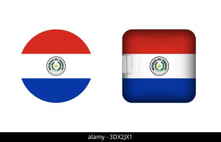 Flat Square And Circle Paraguay Flag Icons, vector editable design, can be used for business or presentation design. Stock Vector