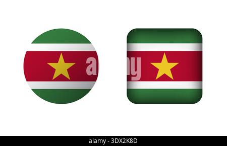 Flat Square And Circle Suriname Flag Icons, vector editable design, can be used for business or presentation design. Stock Vector