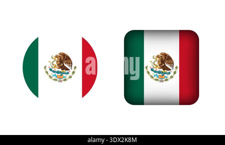 Flat Square And Circle Mexico Flag Icons, vector editable design, can be used for business or presentation design. Stock Vector