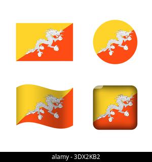 Vector Bhutan National Flag Icons Set, vector editable design, can be used for business or presentation design. Stock Vector
