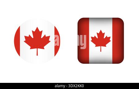 Flat Square And Circle Canada Flag Icons, vector editable design, can be used for business or presentation design. Stock Vector