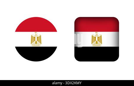 Flat Square And Circle Egypt Flag Icons, vector editable design, can be used for business or presentation design. Stock Vector
