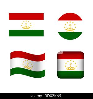 Vector Tajikistan National Flag Icons Set, vector editable design, can be used for business or presentation design. Stock Vector