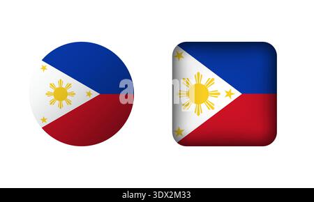 Flat Square And Circle Philippines Flag Icons, vector editable design, can be used for business or presentation design. Stock Vector