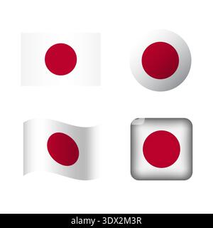 Vector Japan National Flag Icons Set, vector editable design, can be used for business or presentation design. Stock Vector