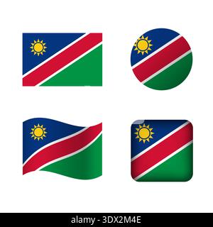 Vector Namibia National Flag Icons Set, vector editable design, can be used for business or presentation design. Stock Vector