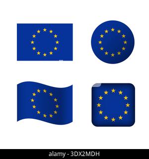 Vector European Union Flag Icons Set, vector editable design, can be used for business or presentation design. Stock Vector