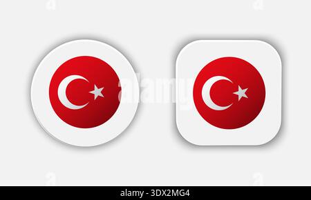 Turkey Rounded National Flag Button Icon, vector editable design, can be used for business or presentation design. Stock Vector