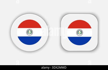 Paraguay Rounded National Flag Button Icon, vector editable design, can be used for business or presentation design. Stock Vector