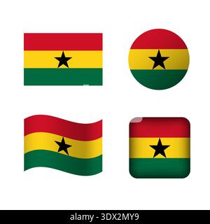 Vector Ghana National Flag Icons Set, vector editable design, can be used for business or presentation design. Stock Vector