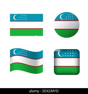 Vector Uzbekistan National Flag Icons Set, vector editable design, can be used for business or presentation design. Stock Vector