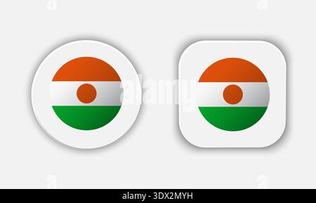 Niger Rounded National Flag Button Icon, vector editable design, can be used for business or presentation design. Stock Vector