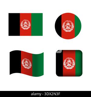Vector Afghanistan National Flag Icons Set, vector editable design, can be used for business or presentation design. Stock Vector