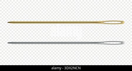 Vector 3d Sewing Needles Set. Large Eye Hand Stitching and Darning Needles Isolated. Tailoring Embroidery Needles for Craft and Repair Stock Vector