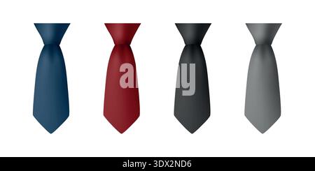 Vector 3d Mens Necktie Set. Classic Business Tie Collection. Formal Office Accessory for Suit. Elegant Textile Neckwear Icons. Fashion Template Vector Stock Vector