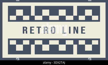 Label with retro line text framed by a pixel style border pattern in dark and light tones Stock Vector