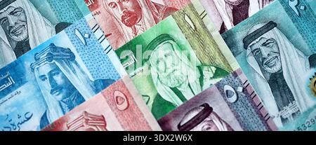 Jordanian Dinar currency money bills. JOD currency banknotes in bunch with different denomination close up Stock Photo