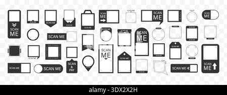 Scan me Frame. Black and white bottom. Minimal and clean layout. Modern app icon and business design. Set of Flat Vector illustration Stock Vector