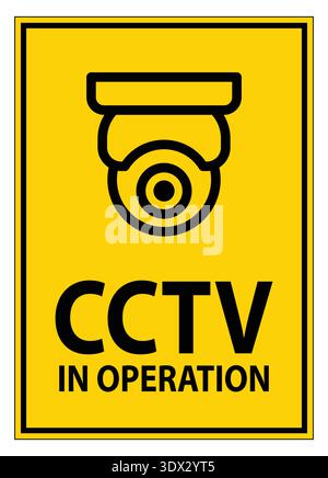 Bright yellow sign indicating that closed-circuit television is in operation, enhancing security and monitoring in both public and private areas. Stock Vector