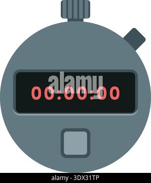 Stopwatch icon with a digital display showing zeros and a top knob and side button Stock Vector