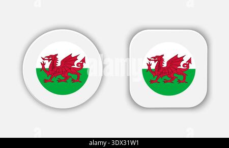 Wales Rounded National Flag Button Icon, vector editable design, can be used for business or presentation design. Stock Vector