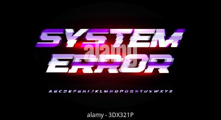 Sys Error Digital Display Alphabet Font Gradient Vibrant Glow Red Neon Glitch Futuristic Typography, Gaming Cyberpunk Headline, UI Interface Dynamic Stock Vector
