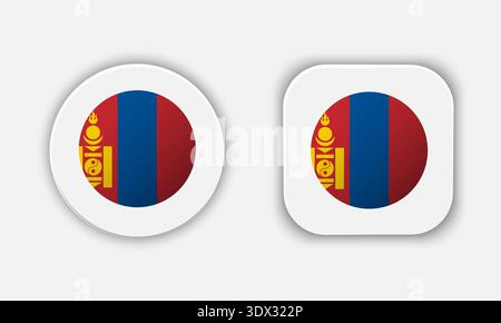 Mongolia Rounded National Flag Button Icon, vector editable design, can be used for business or presentation design. Stock Vector