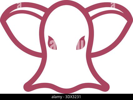 Cute ghost character with horn like ears and simple eyes in a minimal line style Stock Vector