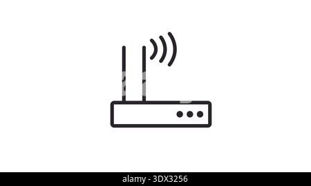 Black Line Router Icon – Minimalist WiFi, Network and Internet Vector Stock Vector