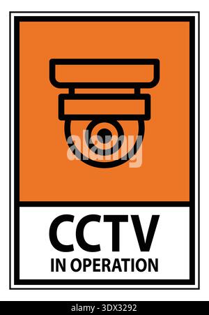 A clear orange sign indicating that CCTV is in operation, featuring a security camera icon. Ideal for emphasizing safety and surveillance measures in Stock Vector