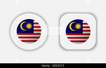 Malaysia Rounded National Flag Button Icon, vector editable design, can be used for business or presentation design. Stock Vector