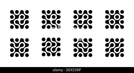 Collagen molecule connected dots. Abstract cell of circular shapes. Metaball morph flow, atoms in a liquid drop. Medical nerve node, square networking Stock Vector