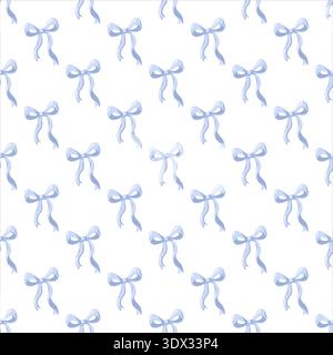 Seamless spring pattern with blue ribbon bows on white background. Cartoon vector background.  Stock Vector