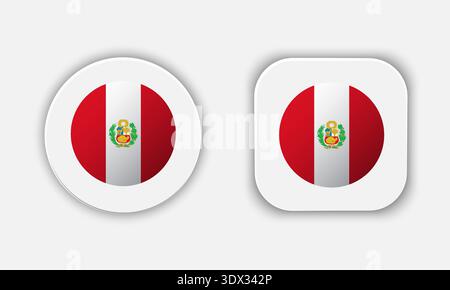 Peru Rounded National Flag Button Icon, vector editable design, can be used for business or presentation design. Stock Vector