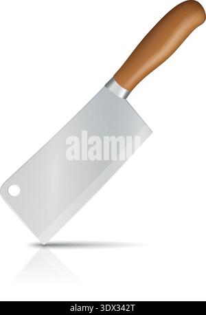 Vector 3d Kitchen Cleaver Knife Isolated. Stainless Steel Meat Chopper with Wooden Handle. Butcher Cutting Tool for Cooking and Food Prep. Restaurant Stock Vector