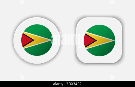 Guyana Rounded National Flag Button Icon, vector editable design, can be used for business or presentation design. Stock Vector