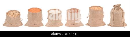 A set of cereals in cloth bags, isolated on a white background. Stock Photo