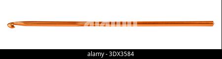 Golden metal crochet hook isolated on white background. Stock Photo