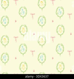 Whimsical Happy Easter Pattern with Bunny and Chick Stock Vector