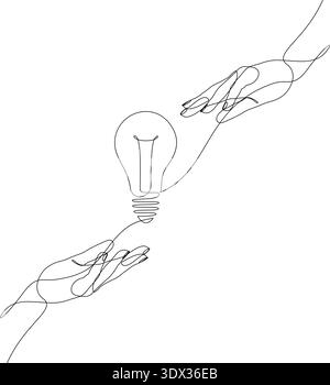 Continuous one line drawing of hand passing light bulb idea Stock Vector