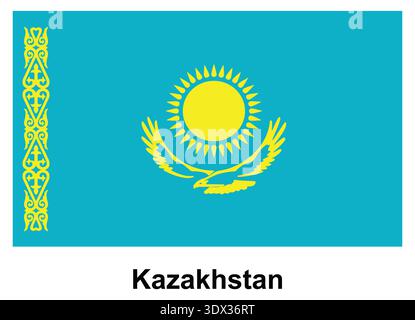 This image showcases the flag of Kazakhstan featuring a radiant sun and an eagle on a vibrant turquoise background, symbolizing freedom and national p Stock Vector