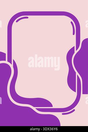 A creative and playful vertical background featuring abstract purple fluid shapes and a rounded rectangular frame. Stock Vector