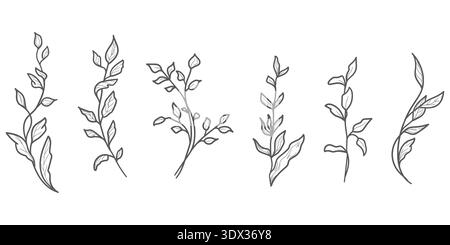 Spring flowers with petals and leaves. Vector illustration. Set of summer plants and wildflowers isolated on a white background. Summer, meadow, garde Stock Vector