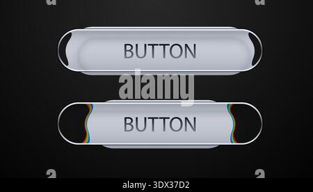 Modern UI button elements with a subtle RGB glitch effect on a dark background. Vector illustration. Stock Vector