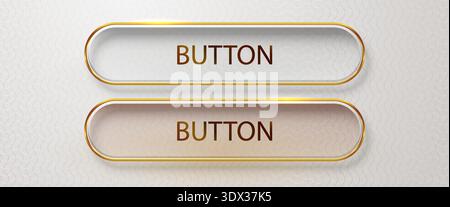 Modern elegant button with golden frame and BUTTON text on a subtle background, ideal for UI design. Vector illustration Stock Vector