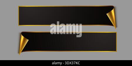 Elegant Black and Gold Banners with Curled Corners, perfect for announcements, sales, or premium designs. Vector illustration Stock Vector