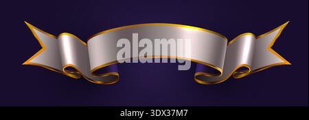 Elegant silver and gold blank ribbon banner with a luxurious design, perfect for adding text or a message. Vector illustration. Stock Vector